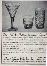 Hunt Glass Works Inc. Avis Pattern