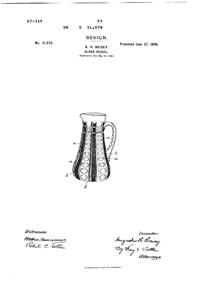 Heisey # 305 Punty & Diamond Point Jug Design Patent D 31078-1