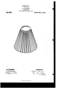 Heisey Light Fixture Shade Design Patent D 40327-1