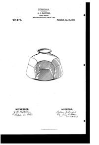 Heisey Light Fixture Shade Design Patent D 40473-1