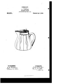 Heisey # 357 & # 359 Jug Design Patent D 40601-1