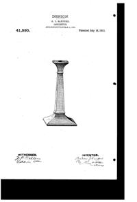 Heisey #  21 Aristocrat Candlestick Design Patent D 41590-1