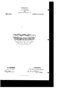 Heisey # 433 Grecian Border Bowl Design Patent D 42110-1