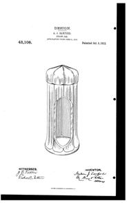 Heisey # 354 Wide Flat Panel Straw Jar Design Patent D 43108-1