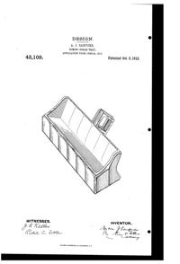 Heisey # 354 Wide Flat Panel Domino Sugar Tray Design Patent D 43109-1