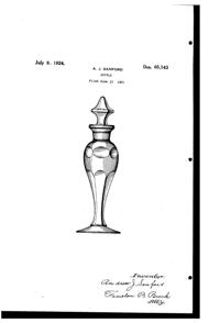 Heisey Cologne Bottle Design Patent D 65143-1