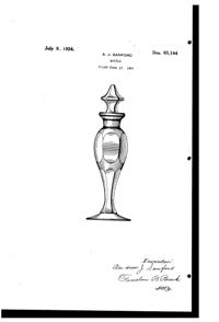 Heisey Cologne Bottle Design Patent D 65144-1
