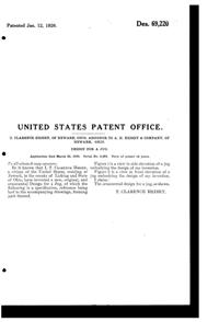 Heisey # 412 Tudor Jug Design Patent D 69220-2