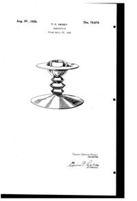Heisey # 113 Mars Candlestick Design Patent D 70879-1