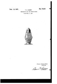 Heisey #  48 & #3480 Koors Shaker Design Patent D 73431-1