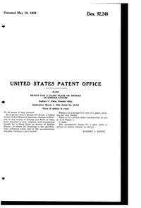 Heisey #4044 New Era Plate Design Patent D 92248-2