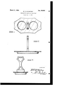 Cambridge # 819, # 837 Center Handled Cream & Sugar Tray Design Patent D 69605-1