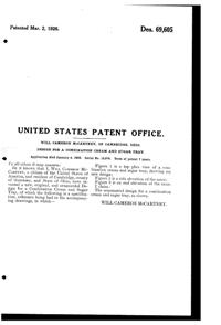 Cambridge # 819, # 837 Center Handled Cream & Sugar Tray Design Patent D 69605-2