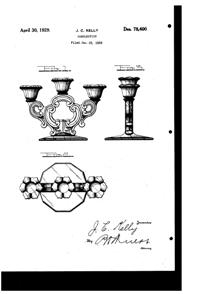 Cambridge # 638 Decagon 3-Light Keyhole Candlestick Design Patent D 78400-1