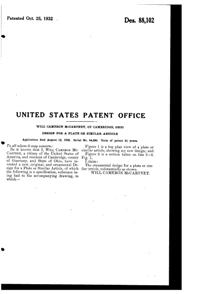 Cambridge #1402 Tally Ho Plate Design Patent D 88102-2