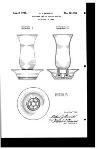 Cambridge #1604 Hurricane Lamp Design Patent D121759-1