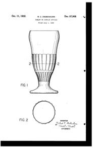 Indiana # 350 Perfection Goblet Design Patent D 87908-1