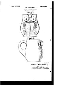 New Martinsville Wise Owl Pitcher Design Patent D 76409-1