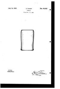 Paden City Tumbler Design Patent D 84633-1