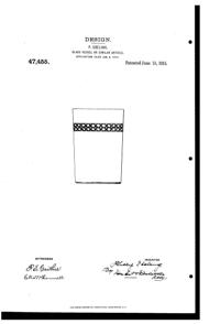 Fostoria #  36 Irish Lace Needle Etch on #820 Tumbler Design Patent D 47455-1