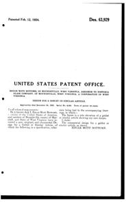 Fostoria # 266 Washington Etch on #660 Goblet Design Patent D 63929-2