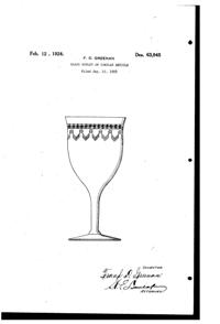 Fostoria #  73 Lenore Needle Etch on #858 Goblet Design Patent D 63945-1