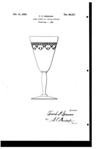 Fostoria #  74 Richmond Needle Etch on #5082 Goblet Design Patent D 68437-1