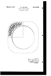 Fostoria # 285 Minuet Etch on #2419 Mayfair Plate Design Patent D 83788-1