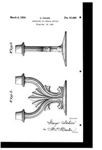 Fostoria #2484 Baroque Duo Candlestick Design Patent D 91686-1