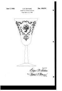 Fostoria # 332 Mayflower Etch on #6020 Melody Goblet Design Patent D109974-1