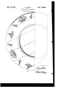 Fostoria # 337 Sampler Etch on Plate Design Patent D115800-1