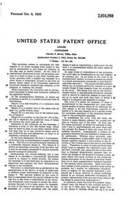 U. S. Glass Bowl & Lid Patent 2016980-3
