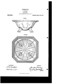 U. S. Glass #15144 U. S. Sheraton Footed Salad Bowl Design Patent D 43041-1