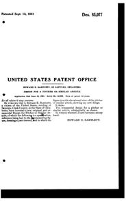Bartlett Collins Pitcher Design Patent D 85077-2