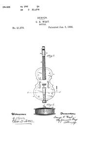 Westmoreland Violin Bottle Design Patent D 21278-1