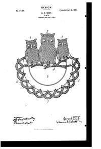 Westmoreland #   6 3-Owl Plate Design Patent D 34711-1