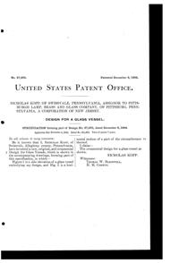 Pittsburgh Lamp, Brass & Glass Vessel Design Patent D 37255-2