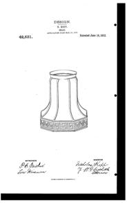 Pittsburgh Lamp, Brass & Glass Light Fixture Shade Design Patent D 42631-1