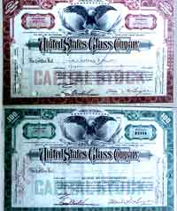 U. S, Glass Stock Certificate