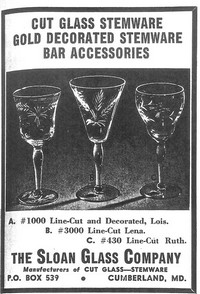 Sloan Glass Co. Lois, Lena and Ruth Cuttings Advertisement