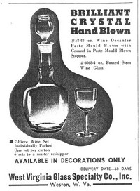 West Virginia Glass Specialty Wine Set Advertisement