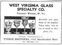 West Virginia Glass Specialty Optic Stems Advertisement