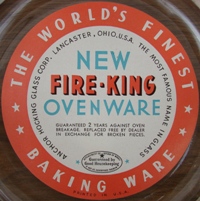 Anchor Hocking Fire-King Ovenware Label