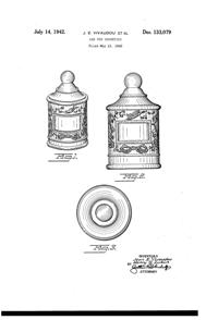 Akro Agate Attar of Petals by Orloff Apothecary Jar Design Patent D133079-1