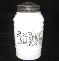 Hazel-Atlas Round Ribbed Platonite Shaker with Scripted Letters