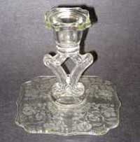 Liberty Works "Notched Square" Candleholder w/ Unknown Floral Etch