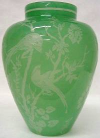Steuben Vase with Bird Carving