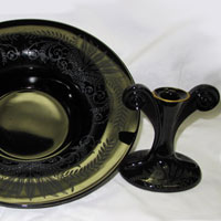 Fostoria Bowl and Candlesticks with Fern Etch