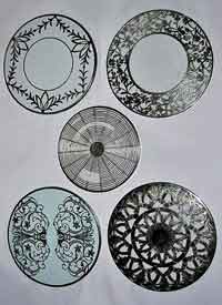 Glass Trivets with Silver Frames and Decorations
