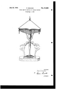 Wrought Iron & Art Glass Fixture Lamp Design Patent D 81629-1